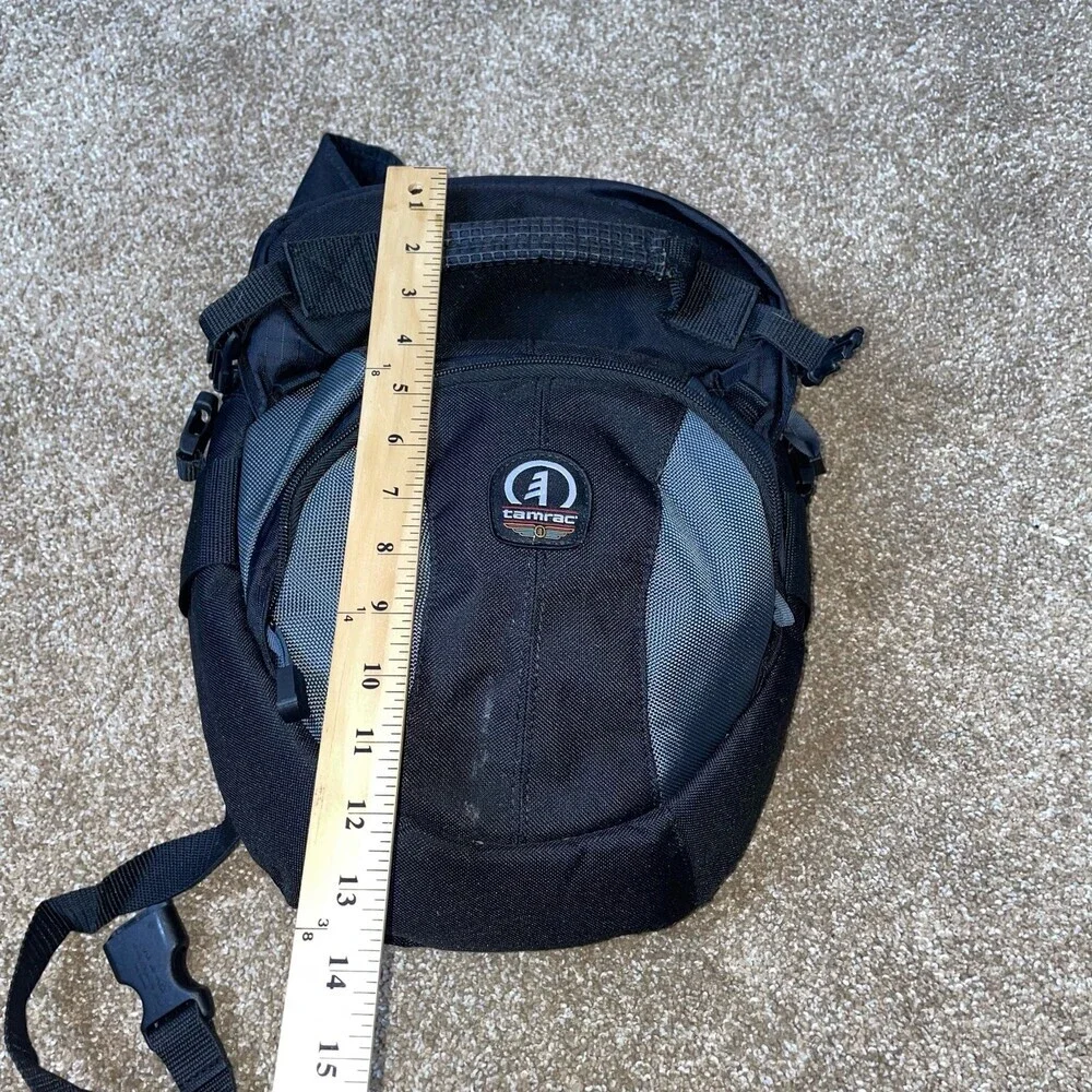 Tamrac Crossbody Camera Bag Black and Grey mid sized vinyl one shoulder strap